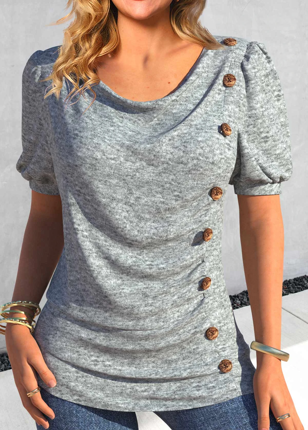 Asymmetry Draped Neck Light Grey T Shirt 1 Asymmetry Draped Neck Light Grey T Shirt