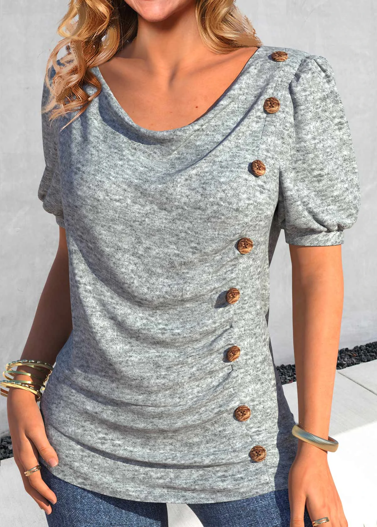 Asymmetry Draped Neck Light Grey T Shirt 3 Asymmetry Draped Neck Light Grey T Shirt - Image 3