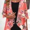 Floral Print Fake 2in1 Peach Red Blouse