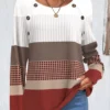 Plus Size Wine Red Patchwork Geometric Print Sweatshirt