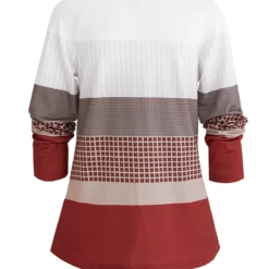 Plus Size Wine Red Patchwork Geometric Print Sweatshirt -Rosewe Online Store 339637 P 1694677347685