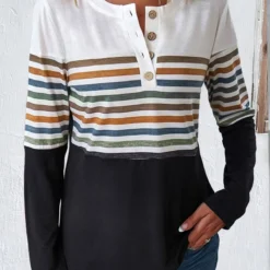 Striped Patchwork Multi Color Round Neck T Shirt