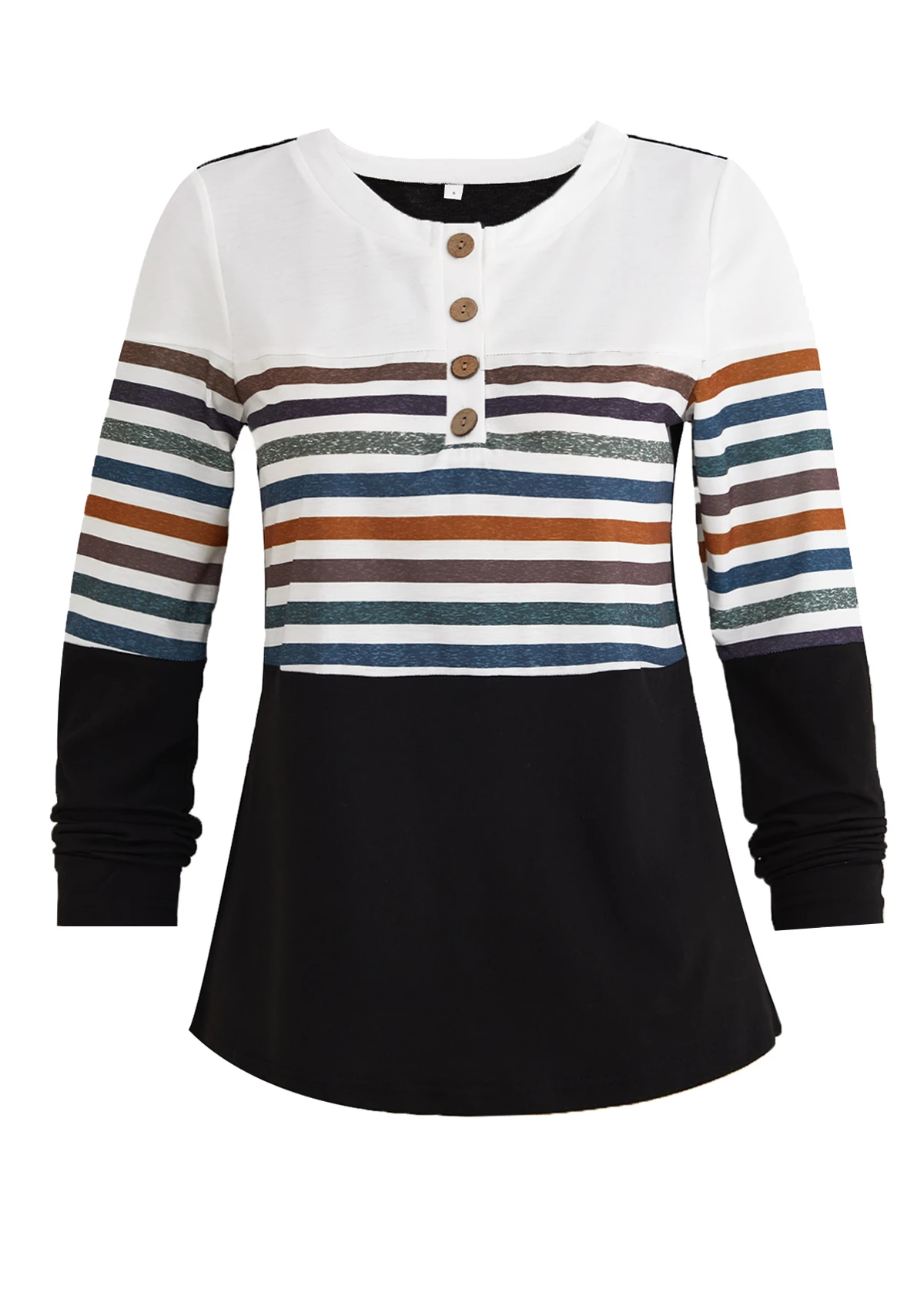 Striped Patchwork Multi Color Round Neck T Shirt 4 Striped Patchwork Multi Color Round Neck T Shirt - Image 4