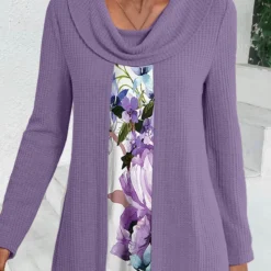 Floral Print Fake 2in1 Purple T Shirt 5 Floral Print Fake 2in1 Purple T Shirt -Rosewe Online Store 339994 P 1691489924983