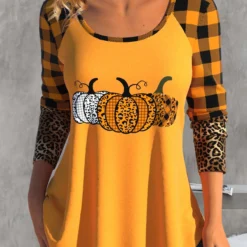Halloween Print Patchwork Orange Round Neck T Shirt -Rosewe Online Store 340828 P 1694067645204 1