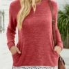 Brick Red Round Neck Lace T Shirt