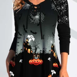 Halloween Print Patchwork Black T Shirt -Rosewe Online Store 341478 P 1693209038706